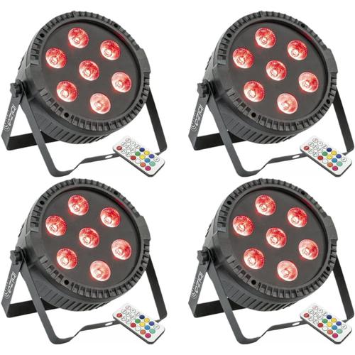 Pack de 4 Projecteurs Par THINPAR7x6-RGBW Ibiza Light DMX Télécommande Extra-plats LED Soirée Dj Bar Club Fête Discothèque Ambiance