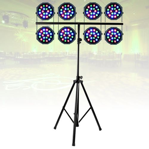 Pack Lumière Pied Support SL002 - 8 Projecteurs Party Par 18x1W RGB DMX - DJ Mobile - Soirée - Mariage - Anniversaire