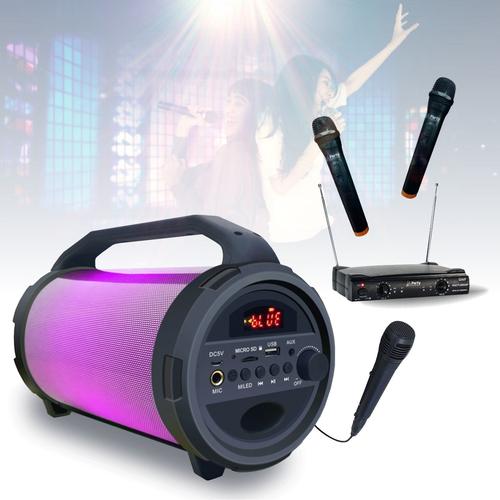 Enceinte Karaoke sur Batterie Party-Tubeled Eclairée Sans fil - 2 Micros sans fil - 1 Micro filaire - Soirée Anniversaire enfant