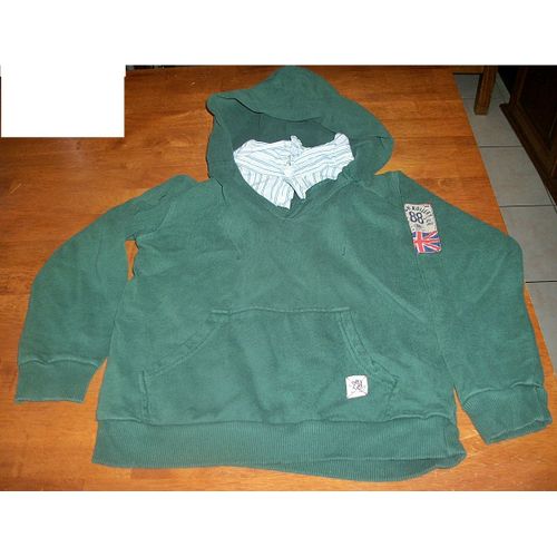 Sweat Capuche Col Chemise Zy 9-10 Ans Vert