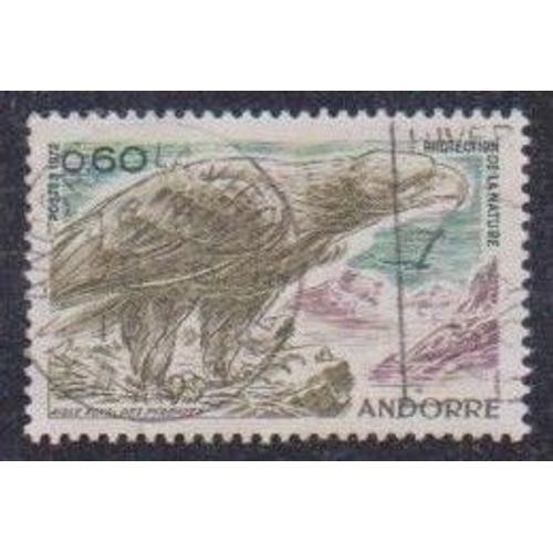 Timbre DAndorre (France) N°219 Y&t 0,60 F Vert Foncé, Violet Et Brun-Olive Protection De La Nature Faune Oiseau Aigle Royal Des Pyrénées