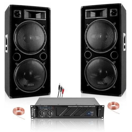 Pack Sono Ibiza Sound 7000W Total 2 Enceintes 2000W - Ampli ventilé 3000W - Câbles - Mariage - Salle des fêtes - DJ - Soirée