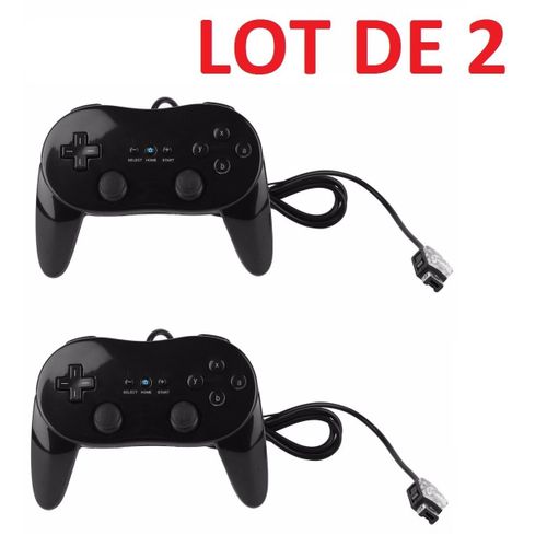 2 X Manettes Contrôleur Classic Pro Pour Nintendo Wii, Wii U - 1,20 M - Noir