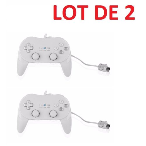 2 X Manettes Contrôleur Classic Pro Pour Nintendo Wii, Wii U - 1,20 M - Blanc