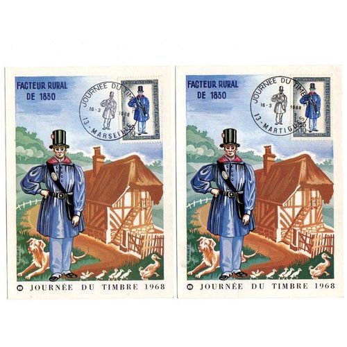 Lot De 2 Cartes Journée Du Timbre 1968 - Facteur Rural