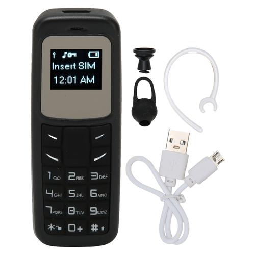 Mini téléphone portable petit téléphone portable Bluetooth casque composeur avec crochet d'oreille Support SIM 0.66 pouces noir