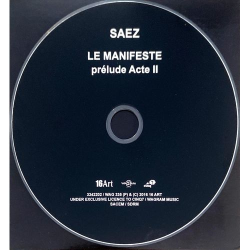 Saez Cd 3titres Le Manifeste Prélude Acte Ii