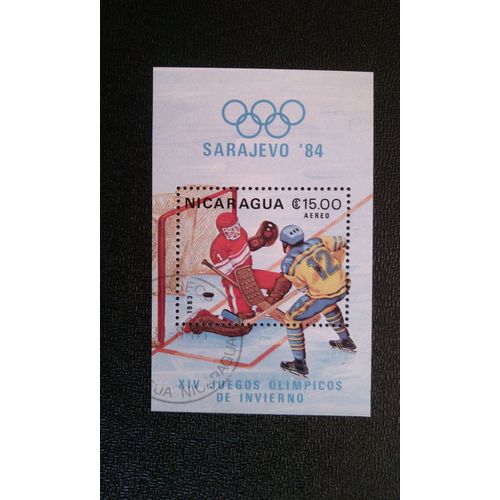 Timbre Nicaragua ( Yt Bf 161 ) 1983 Jeux Olympiques 1984 - Sarajevo