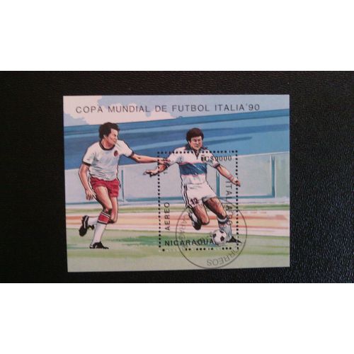 Timbre Nicaragua ( Mi Bl183 ) 1989 Coupe Du Monde De La Fifa 1990 - Italie