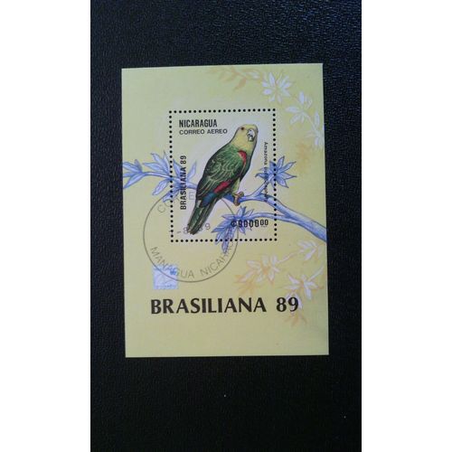 Timbre Nicaragua ( Yt Bf 190 ) 1989 Amazone À Tête Jaune (Amazona Oratrix)