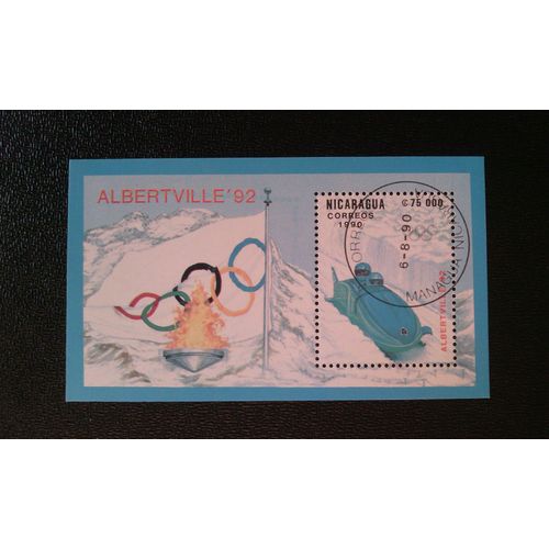 Timbre Nicaragua ( Mi Bl192 ) 1990 Jeux Olympiques D'hiver 1992 - Albertville