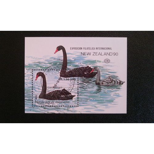 Timbre Nicaragua ( Yt Bf 199 ) 1990 Cygne Noir (Cygnus Atratus)