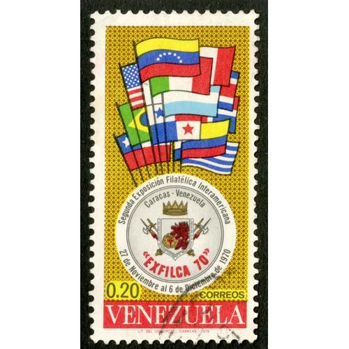 Timbre Oblitéré Venezuela , Segunda Exposicion Interamericana Exfilca 70, 27 De Noviembre Al 6 De Diciembre De 1970, Correos, 0.20