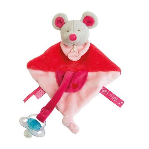 Babynat - Doudou Super Porte Tetine Souris Rose Coeur 20cms Bn0133