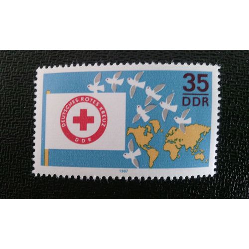 Timbre Allemagne - République Démocratique (Ddr) ( Yt 2709 ) 1987 Drapeau De La Croix-Rouge, Colombe De La Paix