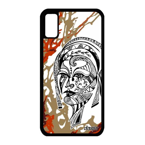 Coque Silicone Iphone X Femme Portrait Peinture Noir Antichoc Azteque Art Iphone X