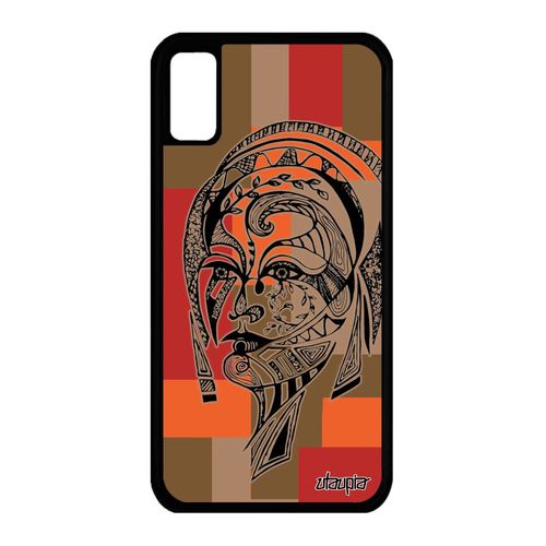 Coque Silicone Iphone X Femme Azteque 4g Portrait Dessin Geometrique Fille