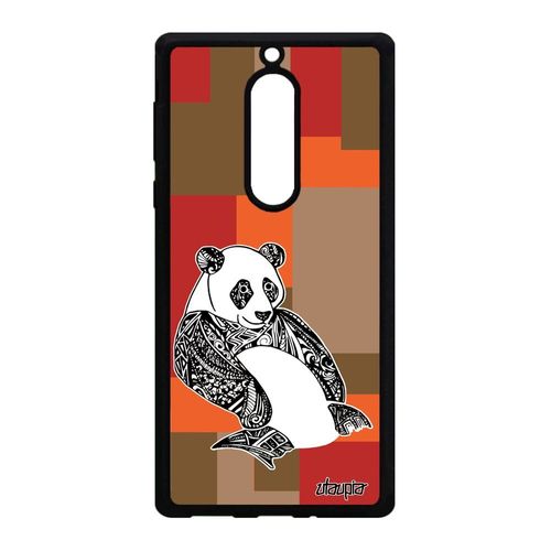 Coque Nokia 5 Silicone Panda Carré Ethnique Original Aluminium Gel Rigide Marron