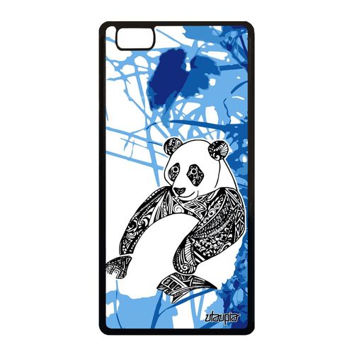 Coque Panda Pour Huawei P8 Lite 2015 Silicone Ethnique Feuilles Caoutchouc Bleu