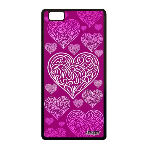 Coque Antichoc Huawei P8 Lite 2015 Silicone Coeur Bumper Souple Etui Fille Rose A