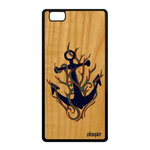 Coque Silicone P8 Lite 2015 En Bois Ancre Ocean Colore Homme Old School A Huawei P8 Lite 2015