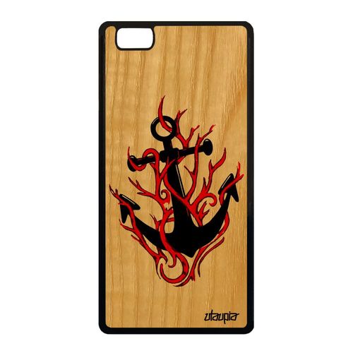 Coque P8 Lite 2015 Bois Silicone Ancre Original Case Souple Imprimé Fille Huawei P8 Lite 2015