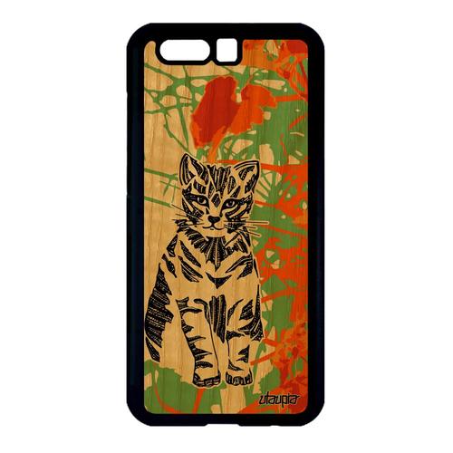 Coque Pour Honor 9 Bois Silicone Chat Rigide Orange Chaton Antichoc Felin Huawei