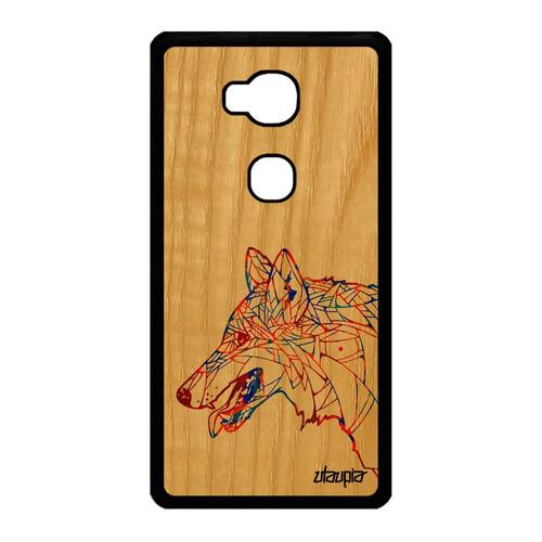 Coque Honor 5x Bois Silicone Loup Azteque Husky Homme Case Ethnique Pastel Bleu