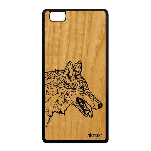 Coque Bois Pour Huawei P8 Lite 2015 Silicone Loup Dessin Chien Etui Caoutchouc A