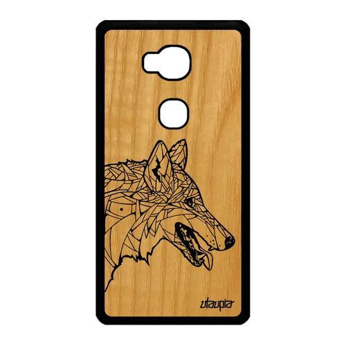 Coque Honor 5x Bois Veritable Silicone Loup Hiver Noir Et Blanc Noir Antichoc De