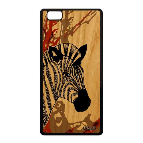 Coque Zebre Huawei P8 Lite 2015 En Bois Silicone Dessin Artiste Azteque Rigide A