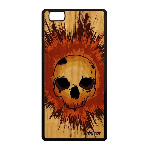 Coque P8 Lite 2015 Bois Silicone Tete De Mort Telephone Enfer Emo Marron Huawei P8 Lite 2015