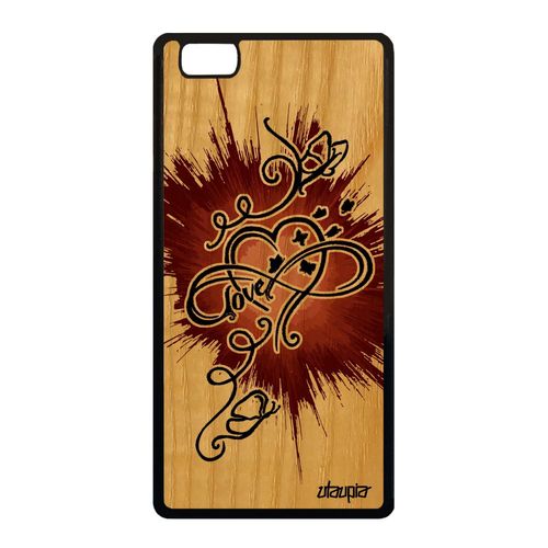 Coque Bois Silicone Pour Huawei P8 Lite 2015 Infini Love Frêne Marron Femme 4g A