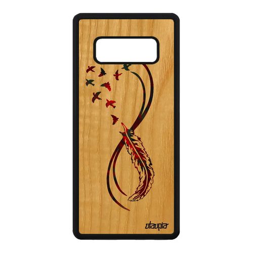 Coque Pour Note 8 En Bois Silicone Infini Jolie Plume Case Rouge Samsung Galaxy Note 8