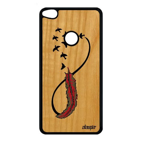 Coque Silicone Infini P8/P9 Lite 2017 En Bois Telephone Plume Dessin Rose Huawei P8 Lite 2017 P9 Lite 2017