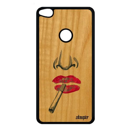 Coque P8/P9 Lite 2017 En Bois Silicone Portrait Levre Mobile Artiste Rose Huawei P8 Lite 2017 P9 Lite 2017