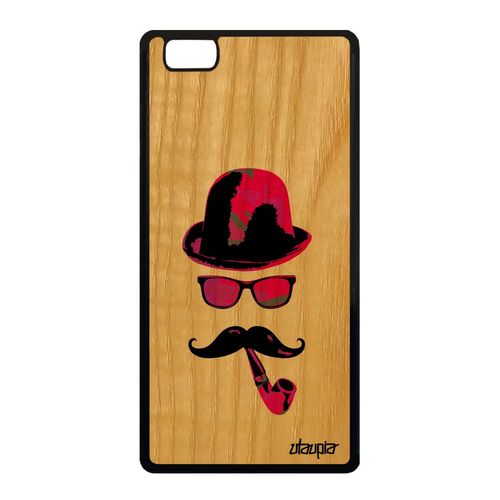 Coque P8 Lite 2015 Bois Silicone Monsieur Moustache Chapeau Melon 4g Rose Huawei P8 Lite 2015