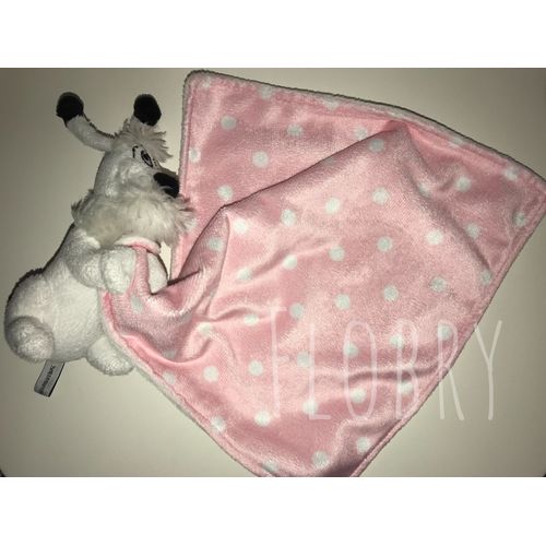 Doudou Chien Blanc Noir Idefix Parc Asterix Mouchoir Rose Pois Blancs Peluche Editions Albert Rene 2015 Jouet Bebe