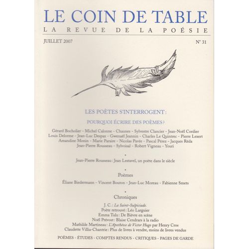Le Coin De Table N° 31 -La Revue De La Poésie