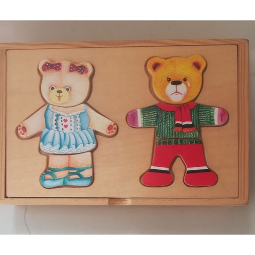 Puzzle Double En Bois Ourson Et Oursonne À Habiller