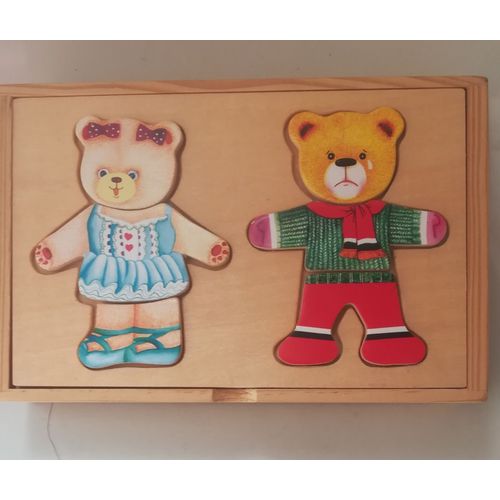 Puzzle Double En Bois Ourson Et Oursonne À Habiller