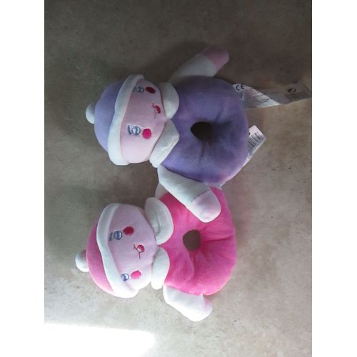 Lot 2 Doudou Bonhomme Silvertoys Rose Et Violet Hochet