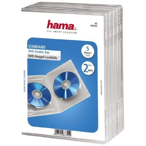 HAMA LOT DE 5 BOÎTIERS VIDES DOUBLES POUR DVD SLIM, TRANSPARENTS