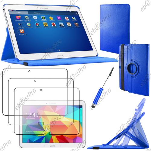 Ebeststar ® Housse Coque Etui Pu Cuir Rotatif Avec Support À Rotation 360° Pour Samsung Galaxy Tab 4 10.1 Sm-T530, T531 T535, Couleur Bleu + Mini Stylet 3 Film
