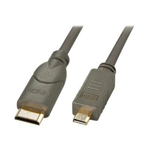 Lindy High Speed HDMI Cable - Câble HDMI avec Ethernet - 19 pin mini HDMI Type C mâle pour 19 pin micro HDMI Type D mâle - 50 cm - blindé