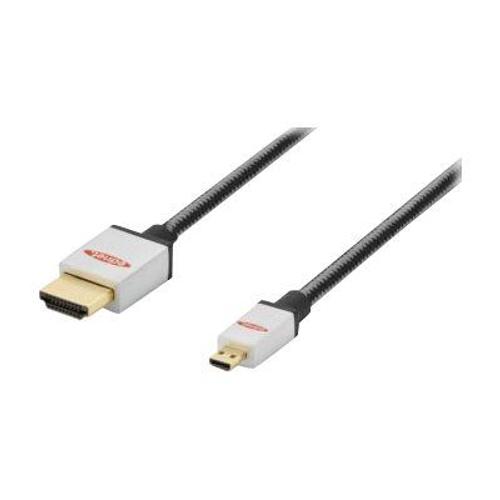 Ednet - Câble HDMI avec Ethernet - 19 pin micro HDMI Type D mâle pour HDMI mâle - 2 m - triple blindage - noir - support 4K