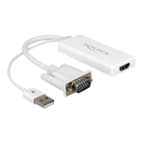 Delock - Adaptateur audio/vidéo - USB, 15 pin D-Sub (DB-15) mâle pour HDMI femelle - 25 cm - blanc