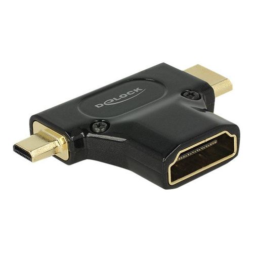 Delock Adapter High Speed HDMI with Ethernet - HDMI-A female > HDMI Mini-C male + Micro-D male - Adaptateur HDMI - 19 pin mini HDMI Type C, 19 pin micro HDMI Type D mâle pour HDMI femelle - noir