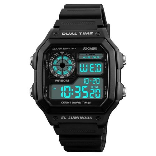 Montre Sport 2 Fuseaux Horaires Digital - Cadran Rétro Éclairé -Chrono-Alarme