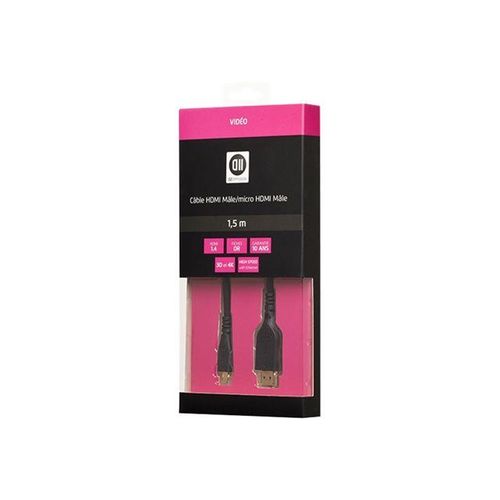 D2 Diffusion - Câble HDMI avec Ethernet - HDMI mâle pour 19 pin micro HDMI Type D mâle - 1.5 m - support 4K